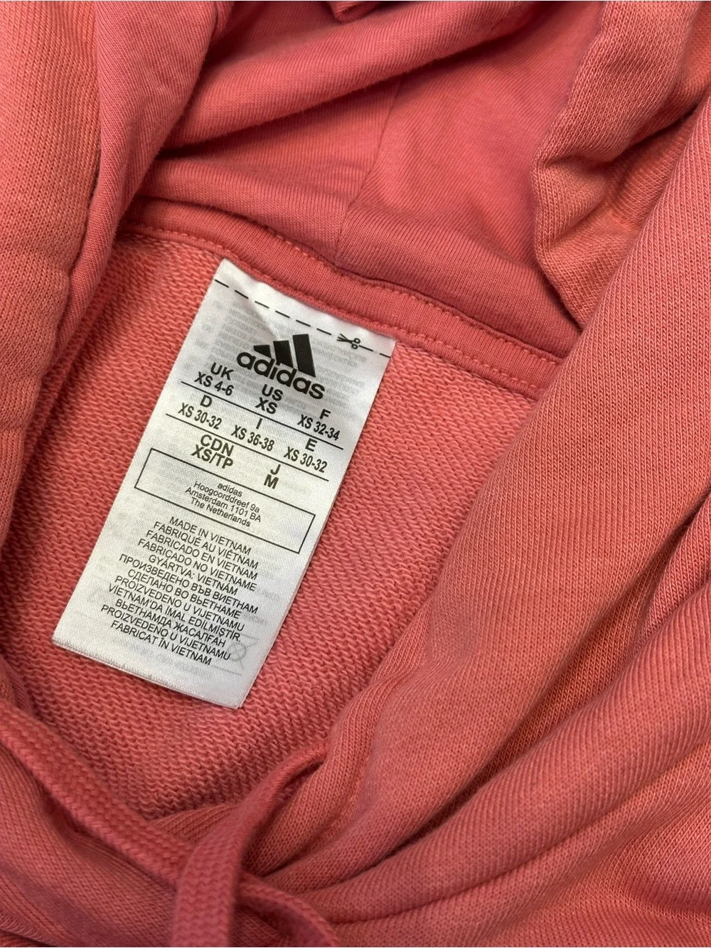 Adidas Cropped Hoodie XS Hazy Rose Pink 3-Stripes Athleisure Sweatshirt - Picture 4 of 11